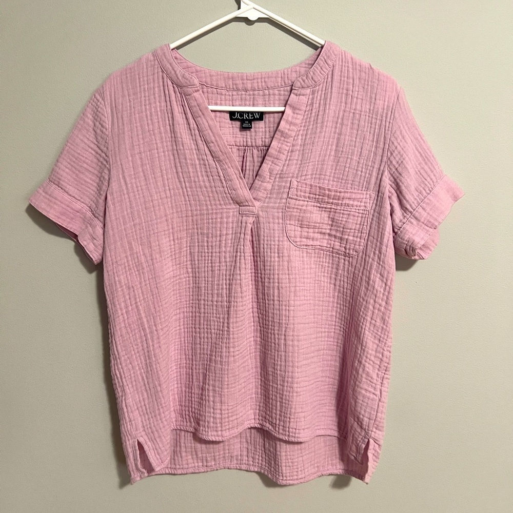 J. Crew v-neck soft gauze, popover short sleeve top pale orchid pink X-small